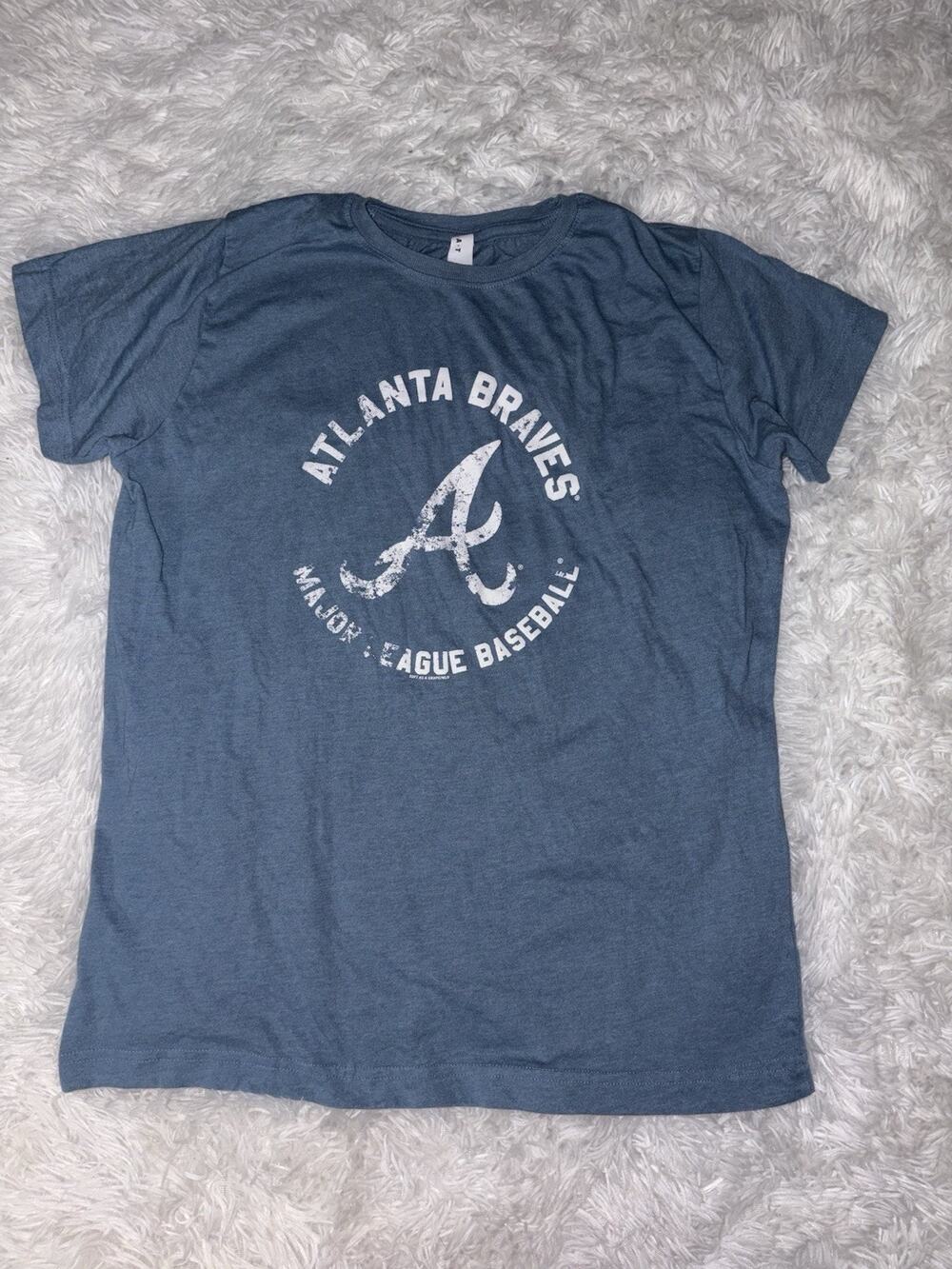 LAT Women’s L “Atlanta Braves Baseball” Blue Short Sleeved Tee. Soft, Comfortabl